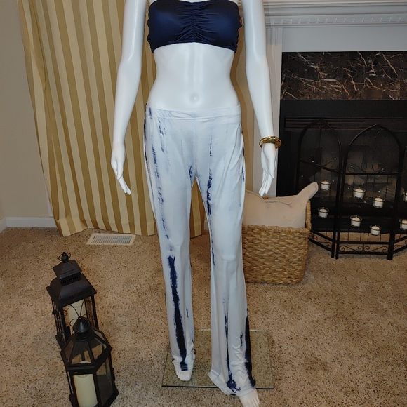 BLUE TIE DYE BANDEAU AND PANT SET L - Picture 4 of 8
